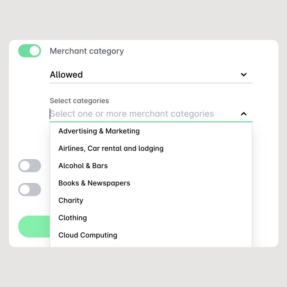 Allowing and blocking merchant categories on spend policy level within Payhawk's corporate spend management solution